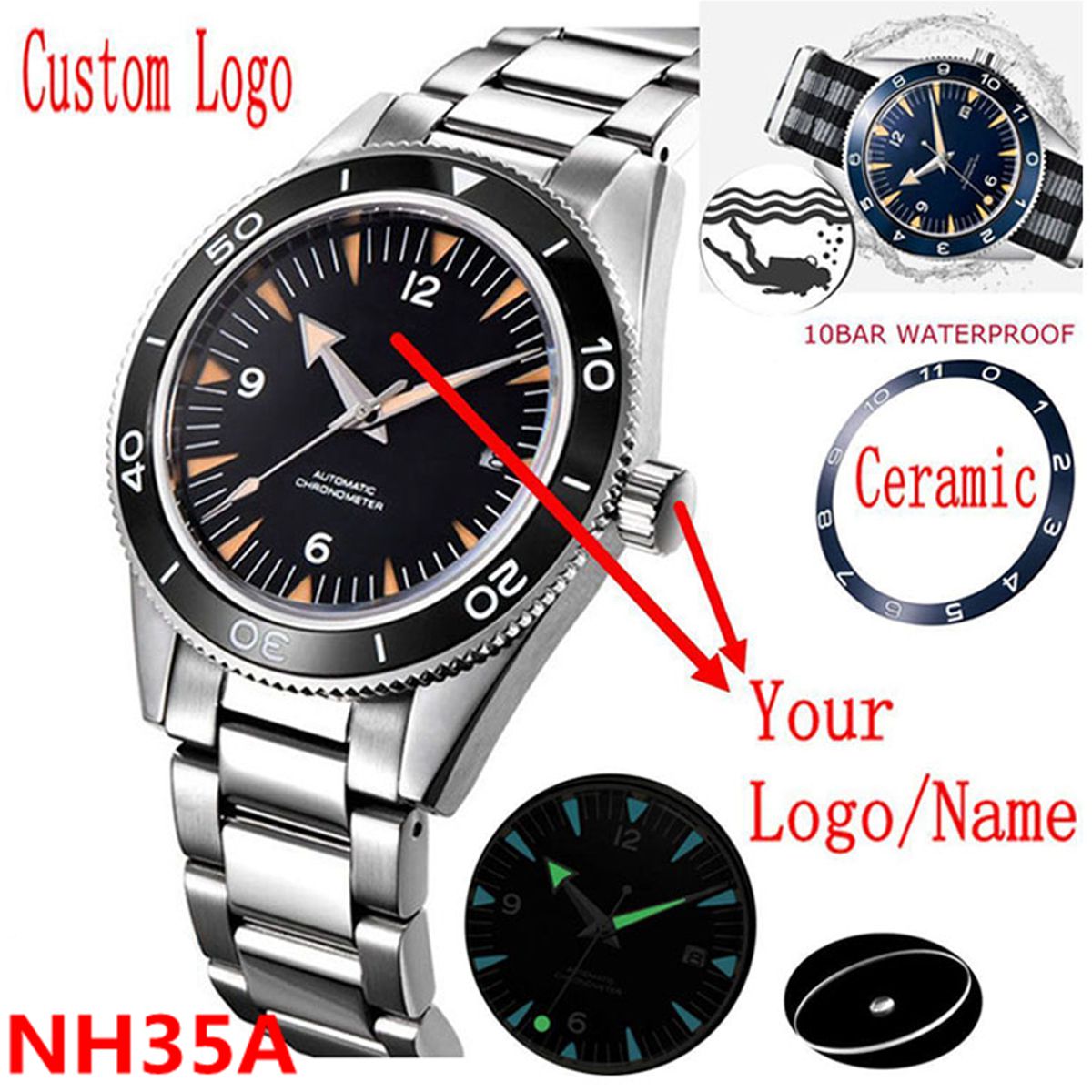 Automatic Watch Winder - Logo Kustom NH35 Jam Tangan Pergerakan