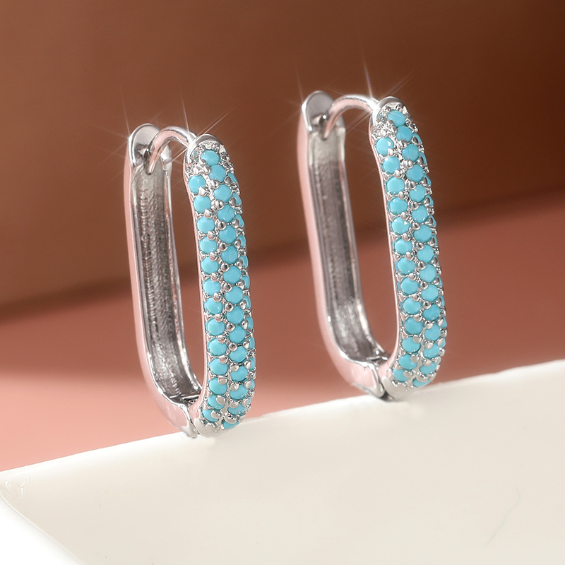 Turquoise Stone Ring - Anting Hoop Imitasi Turquoise Inlay yang