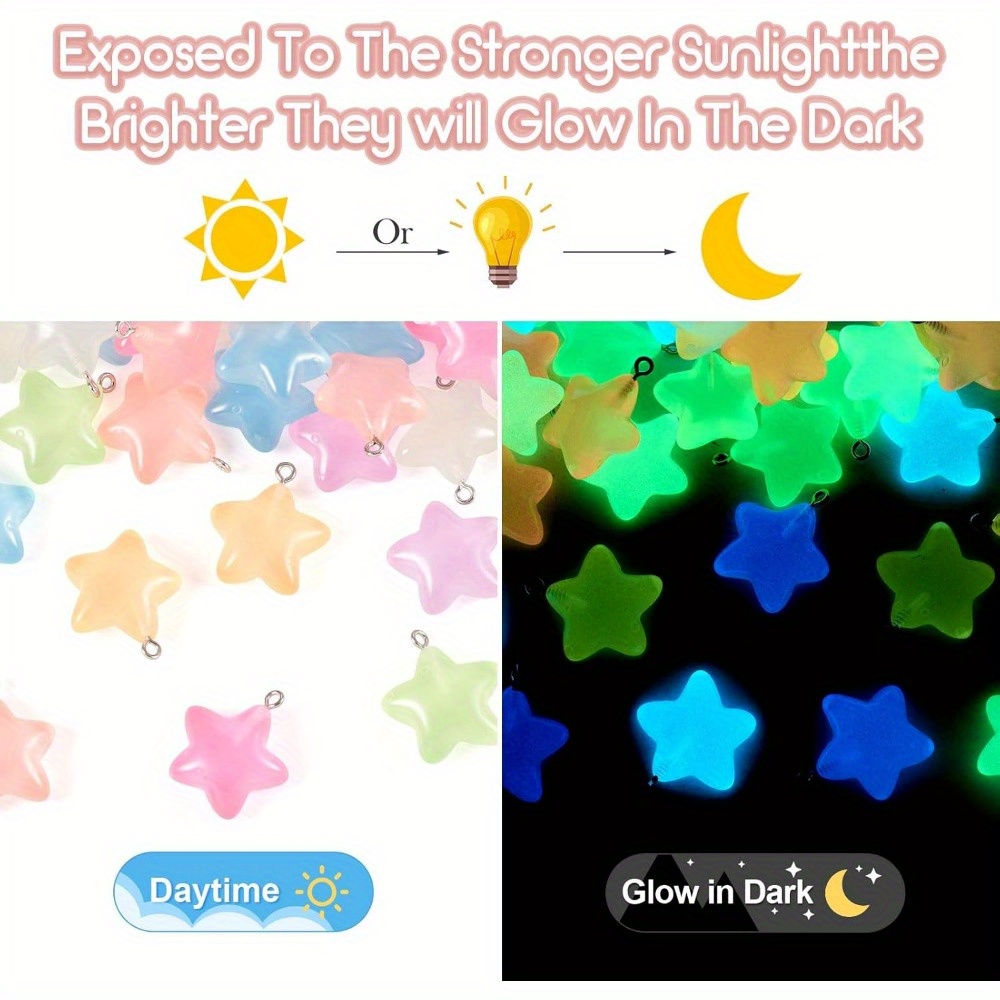 Moon Star Earrings - 6/24/40 Buah Liontin Bintang Resin Bercahaya