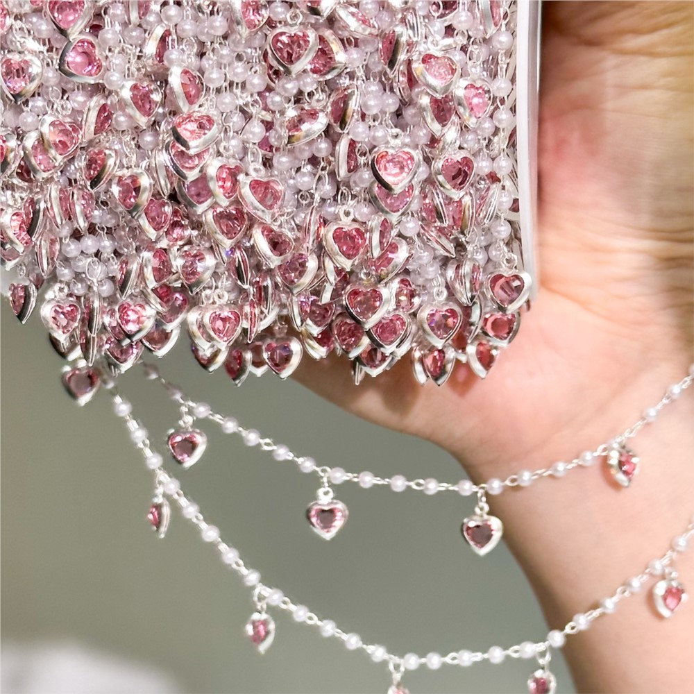 Crystal Choker Necklace - Rantai Kuningan Kristal Hati Pink 0.5