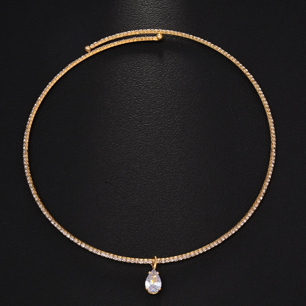 Crystal Choker Necklace - Stonefans Kalung Choker Liontin Tetesan Air