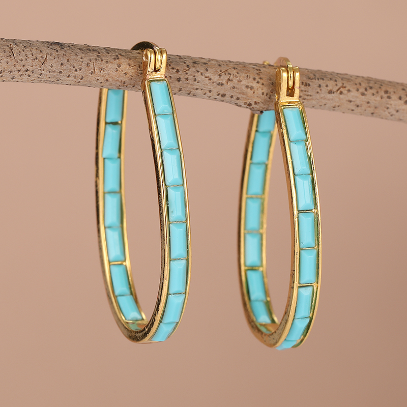 Turquoise Stone Ring - Anting Hoop Berlapis Emas Turquoise Sintetis
