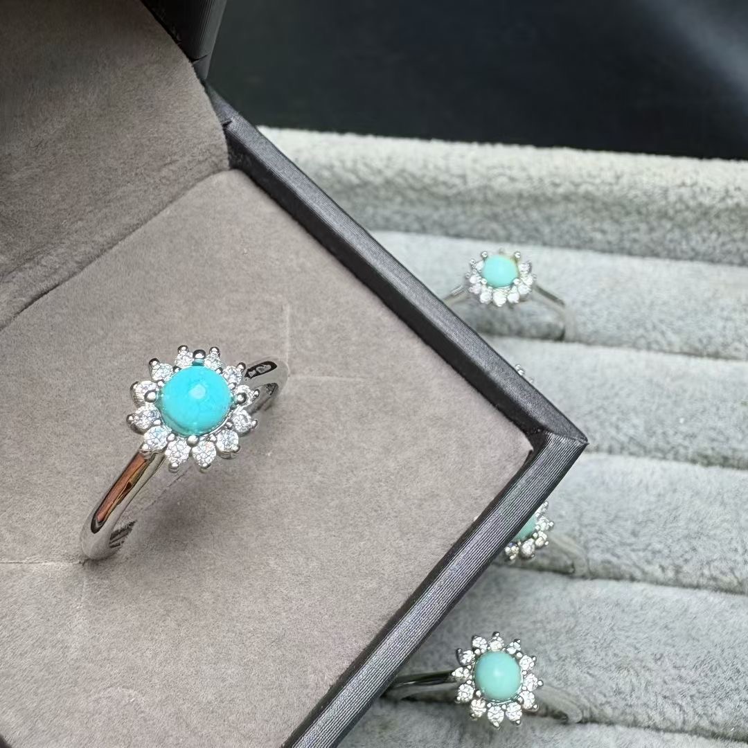 Turquoise Stone Ring - 1 Buah Cincin Pirus Alami Fengbaowu