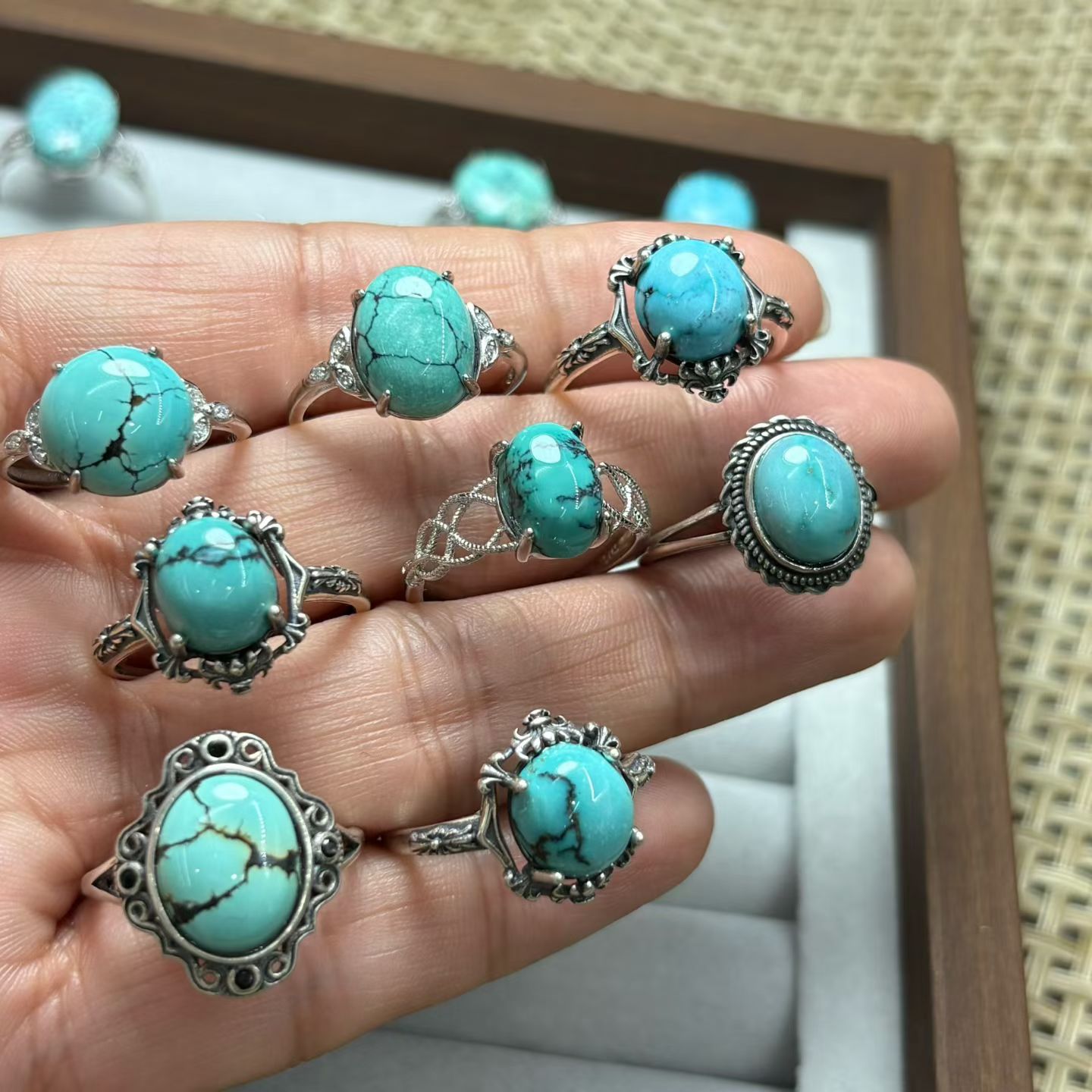 1 Buah Cincin Pirus Alami Feng - Turquoise Stone Ring ulasan dan harga