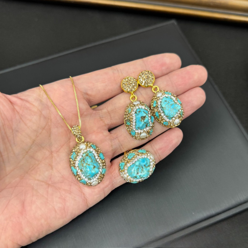 Set Perhiasan Wanita Elegan 3P - Turquoise Stone Ring ulasan dan harga