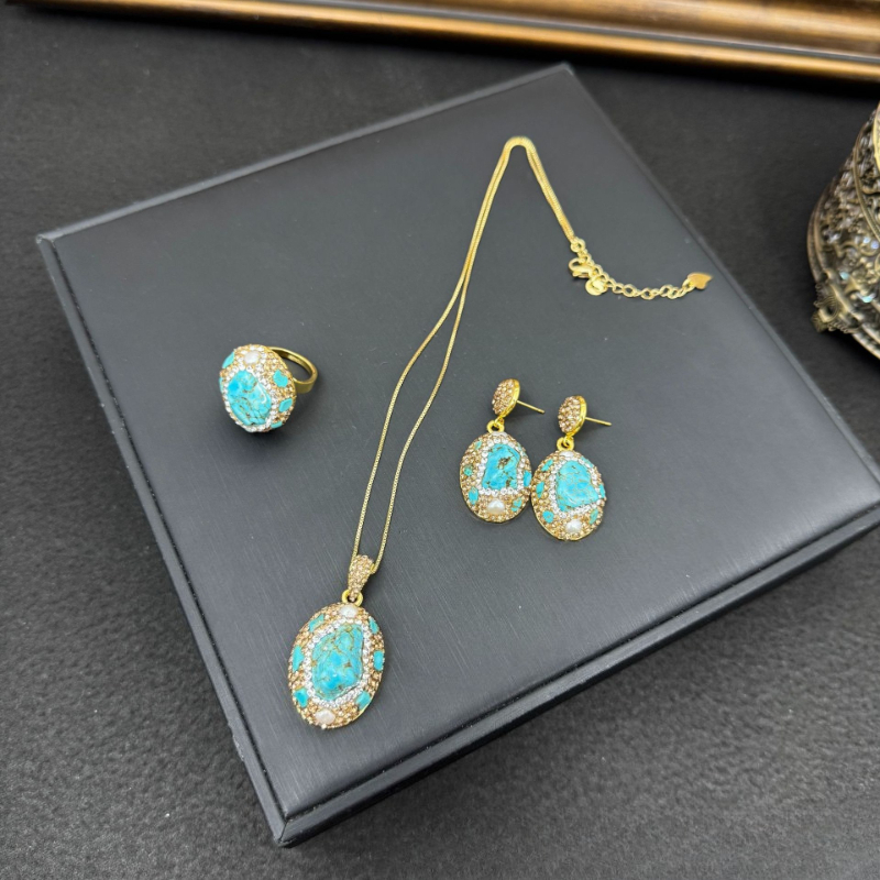 Set Perhiasan Wanita Elegan 3P - Turquoise Stone Ring ulasan dan harga