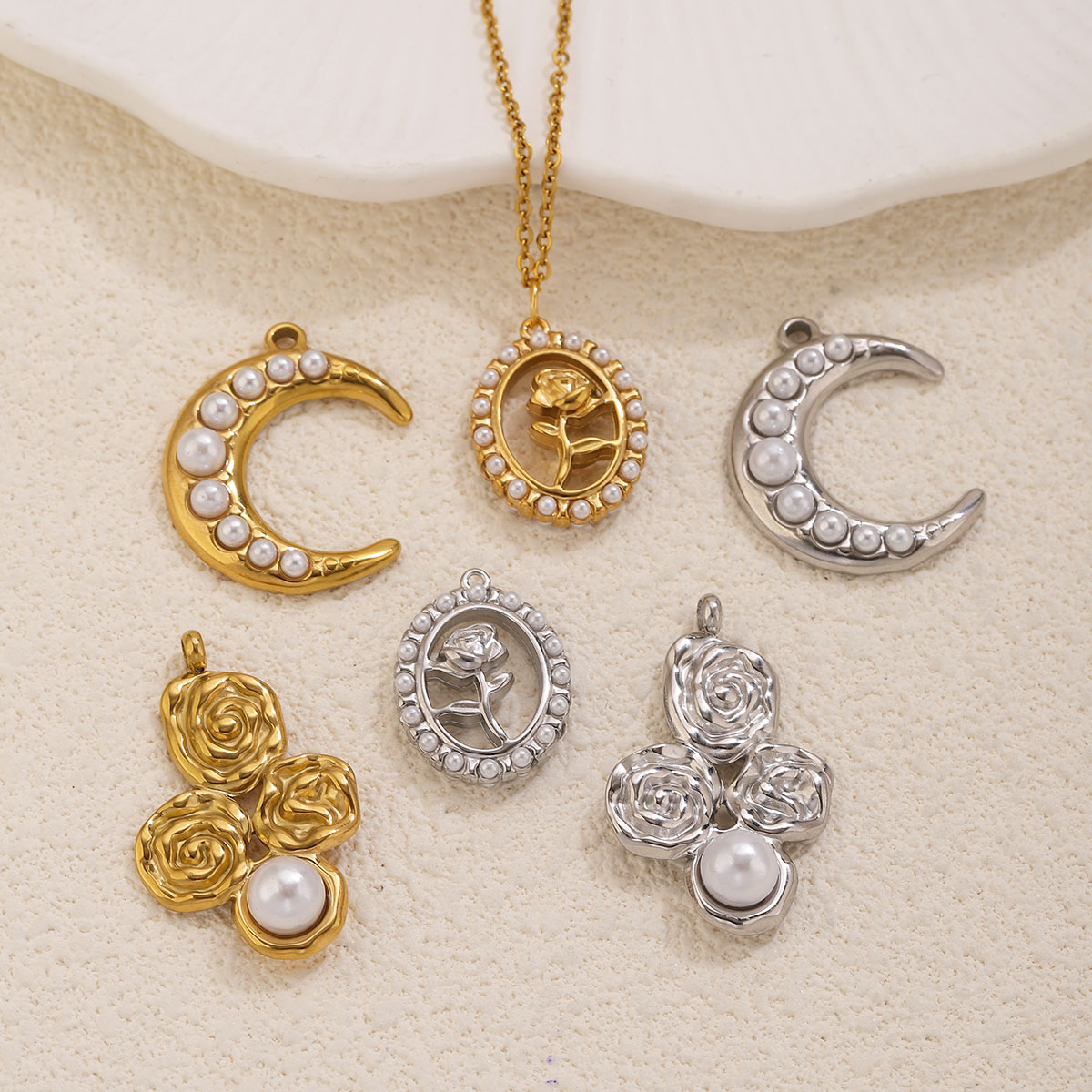 5Pcs Liontin Mutiara Mawar Bul - Moon Star Earrings ulasan dan harga