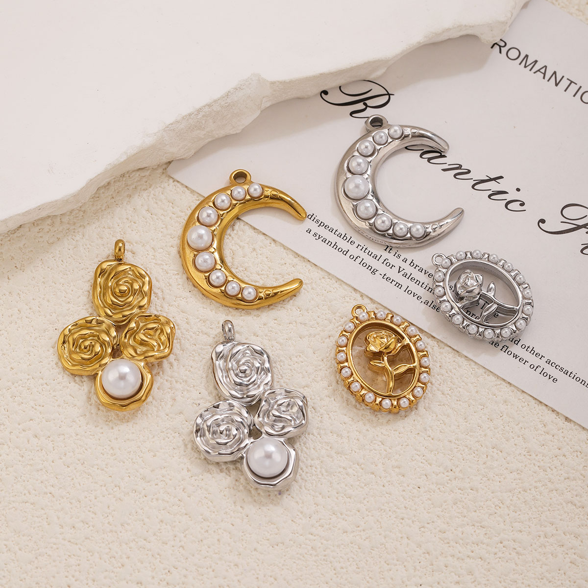 5Pcs Liontin Mutiara Mawar Bul - Moon Star Earrings ulasan dan harga